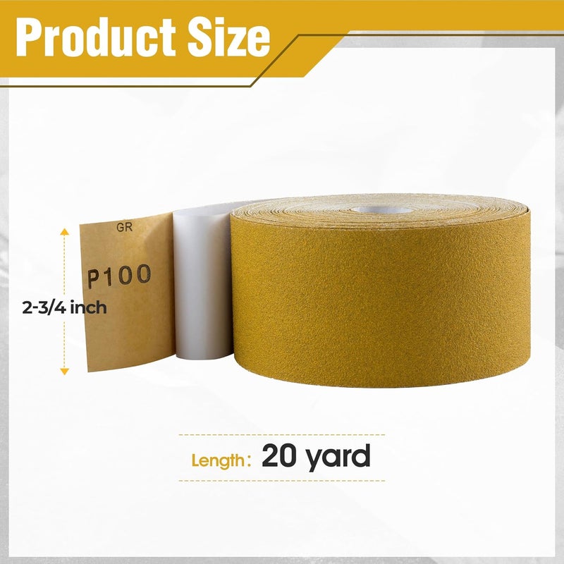 Shawya Self Adhesive Stickyback PSA Sandpaper 100-Grit Sandpaper Roll 2-3/4in x 20 Yards Sand Sheets Roll for Woodworking Auto Body Air File Sander and Hand Sanding Blocks - Image 2